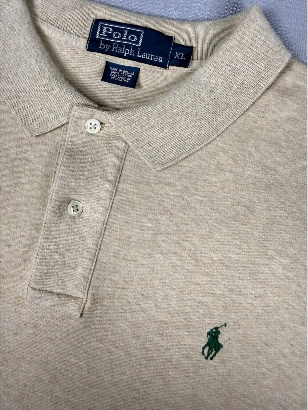 Polo Ralph Lauren Polo Shirt Men's Large Beige Stretch Long Sleeve Casual Preppy